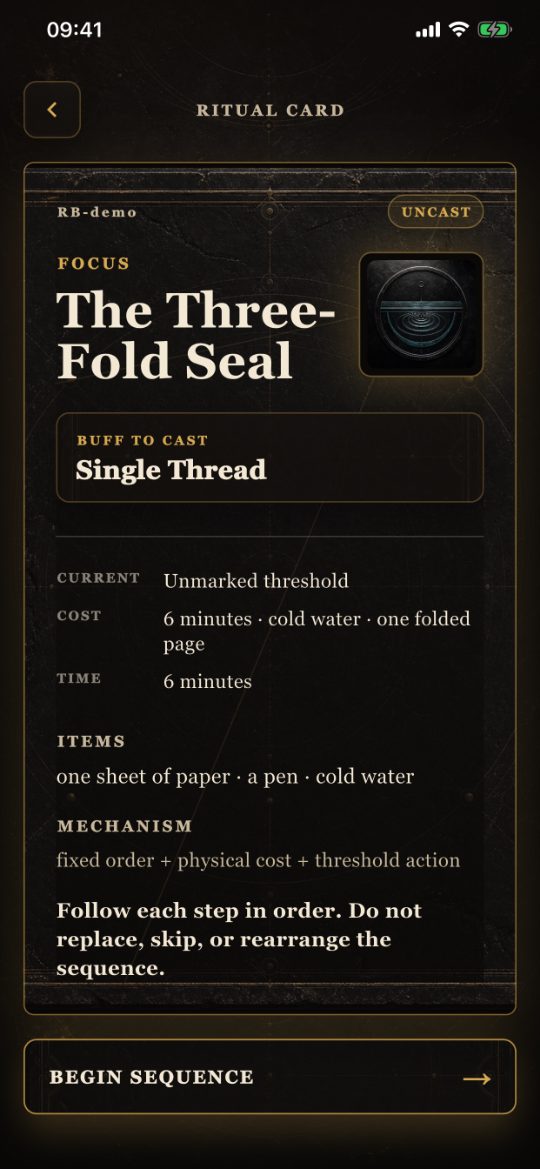 Ritual card screen